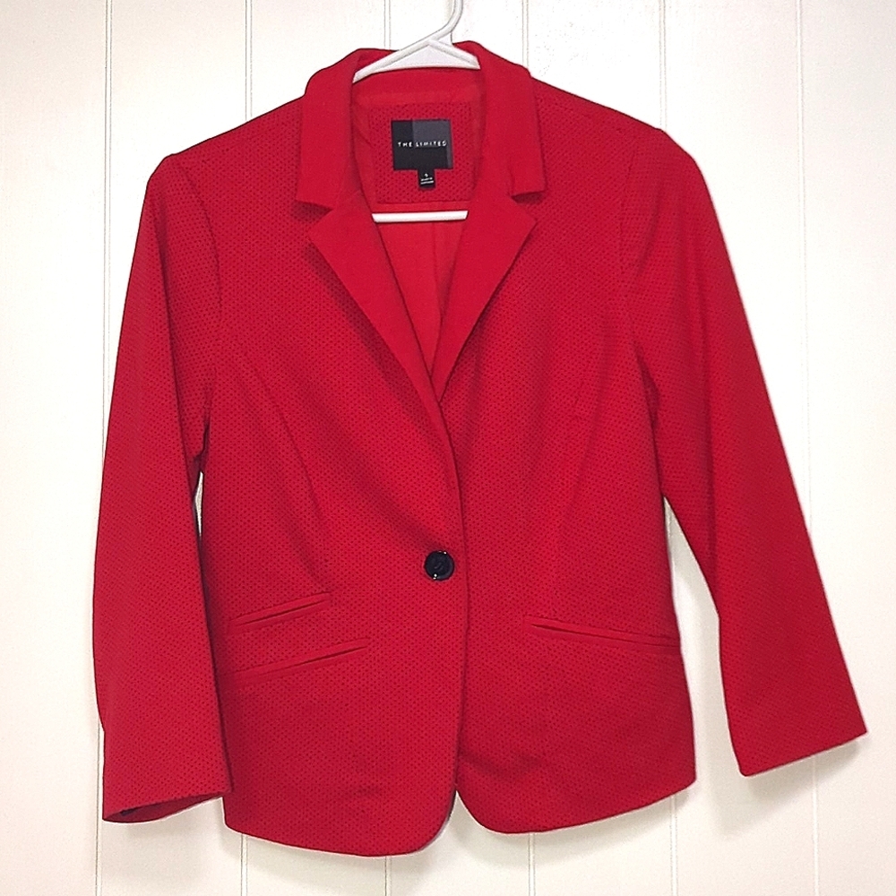 Like New The Limited Red Blazer Jacket With Black Polka Dots